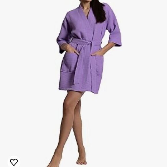 Chakir Turkish Linens Lightweight Quick Dry Waffle Knit Kimono Short Robe - Picture 3 of 13